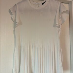 Adrianna Papell White Pleated Ruffled Cap Sleeve Blouse